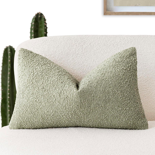 Foindtower Decorative Textured Boucle Throw Pillow Covers Accent Solid Lumbar Pillow Cases Neutral Soft Couch Cushion Case for Chair Sofa Bedroom Living Room Home Decor 12x20 Inch,1PC,Dirty Sage Green
