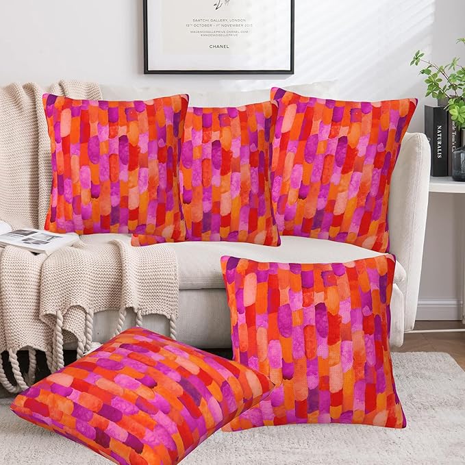 Throw Pillow Covers Watercolor Bricks Pillow Covers 18x18 Inch Set of 2 Red and Violet Throw Pillows Decorative Pillow Cases Cushion Covers for Bedroom Livingroom Sofa Farm House