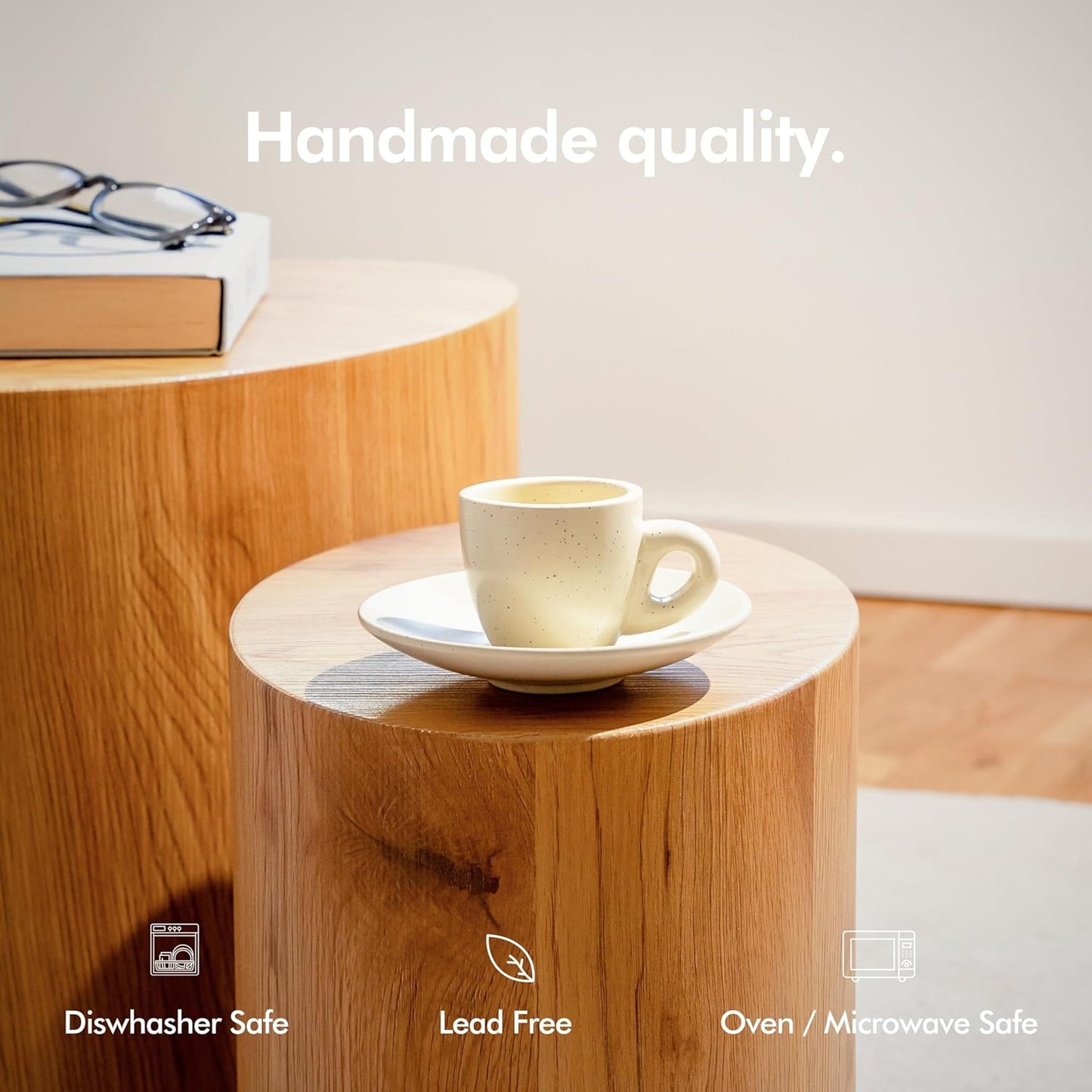 KIVY 3 oz Espresso cups set of 4 - Thick walled stoneware espresso cup set - Italian style espresso cups and saucers - Demitasse cups set of 4 - Coffee mugs - Demitasse cups and saucers sets