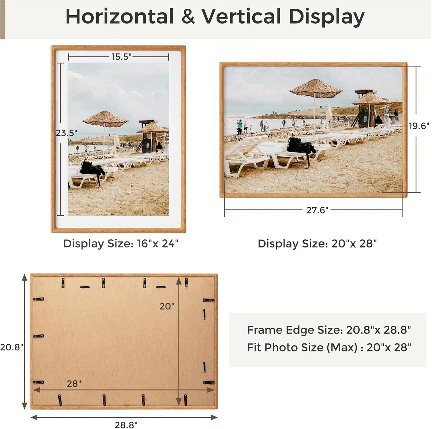 Heimlove 20x28 Picture Frames Natural Teak,Original Wood Hand Make Crafted Poster Frame with Mat to 16x24 Graduation Picture Display,Family Picture,Wedding Picture,Photo,Document Wall Decoration