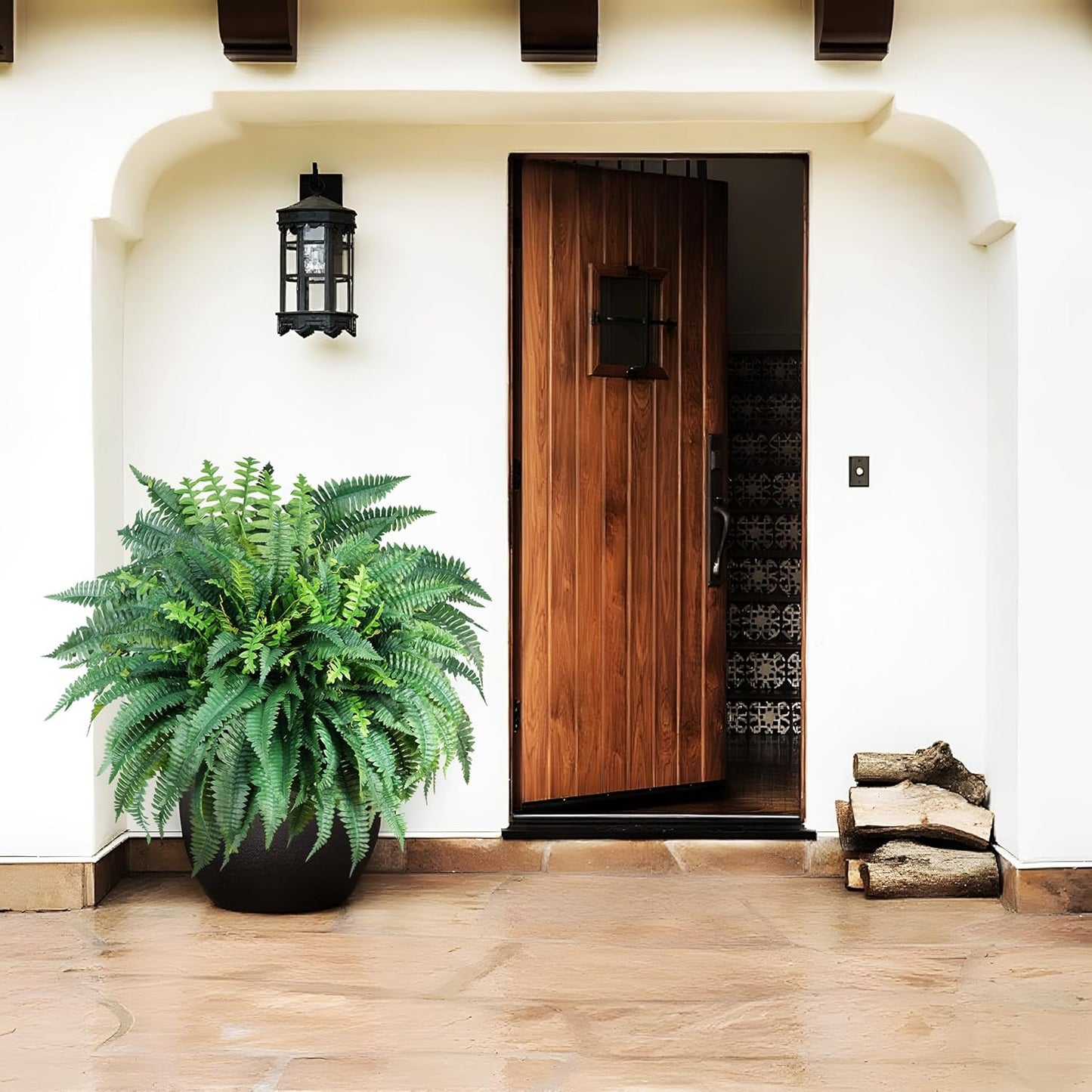 Fake Ferns Artificial Ferns for Outdoors Large Faux Ferns UV Resistance for outdoor Large Planter 25.6In Realistic Artificial Boston Fern Plants for Garden Balcony Terrace Decor，4Pack，60Leaves