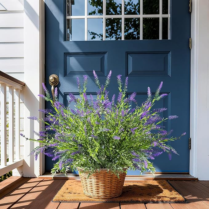 2 Bundles Artificial Lavender Flower Artificial Greenery Stems Fake Lavender Flower Plant Real Touch Silk Faux Plants Branches for Indoor Porch Patio Greenery Farmhouse Garden Office Decor (Type 1)