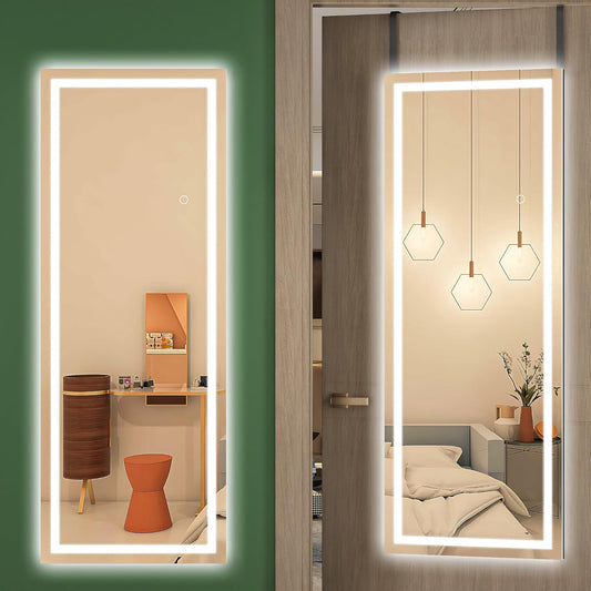 Hasipu LED Door Mirror Full Length, 47 x 18 Inch Full Body Wall Mirror Over The Door Hanging Mirror for Bedroom, Living Room, Cloakroom Right Angle