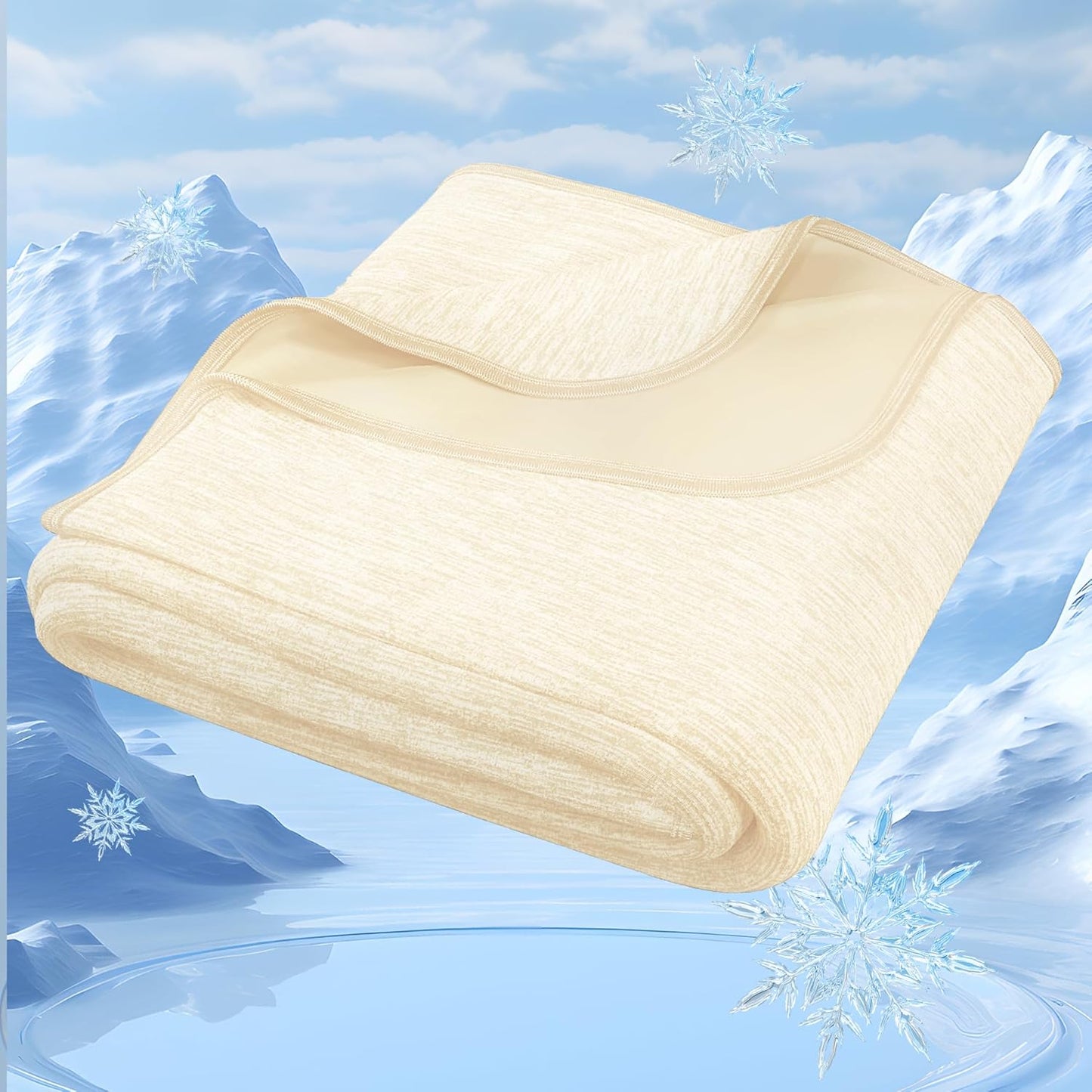 Degrees of Comfort Cooling Blanket Queen Size, Summer Cooling Blankets for Hot Sleepers, Q-Max>0.4 Cool Fiber, Cold Summer Bedding for Bed Couch Sofa, Beige 90"x90"