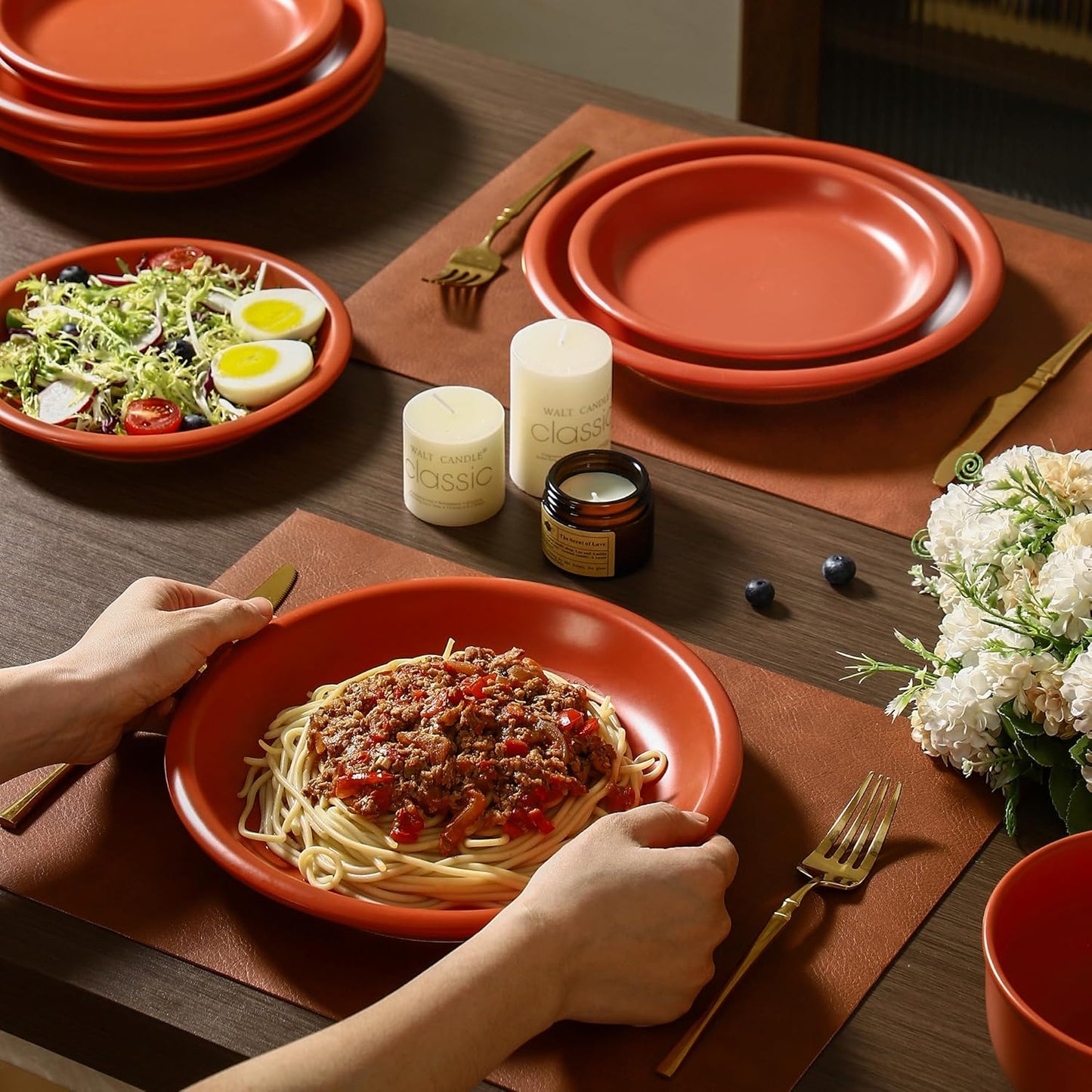 GZG 10.25-Inch Ceramic Dinner Plates Set of 4, Rustic Matte Glaze Terracotta Stoneware Plates for Main Course & Everyday Meals, Microwave & Dishwasher Safe(Terracotta Blush)