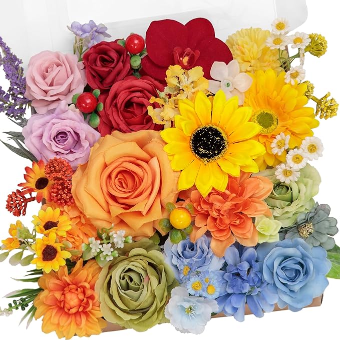 TINGE TIME Fake Flowers Artificial Flowers Peonies Bulbous Chrysanthemum Daisy Hydrangea Sunflower Violets Dahlia Daffodils Epiphyllum Orchid Cherry Blossom Camellia Leyaron (Rainbow Colorful)