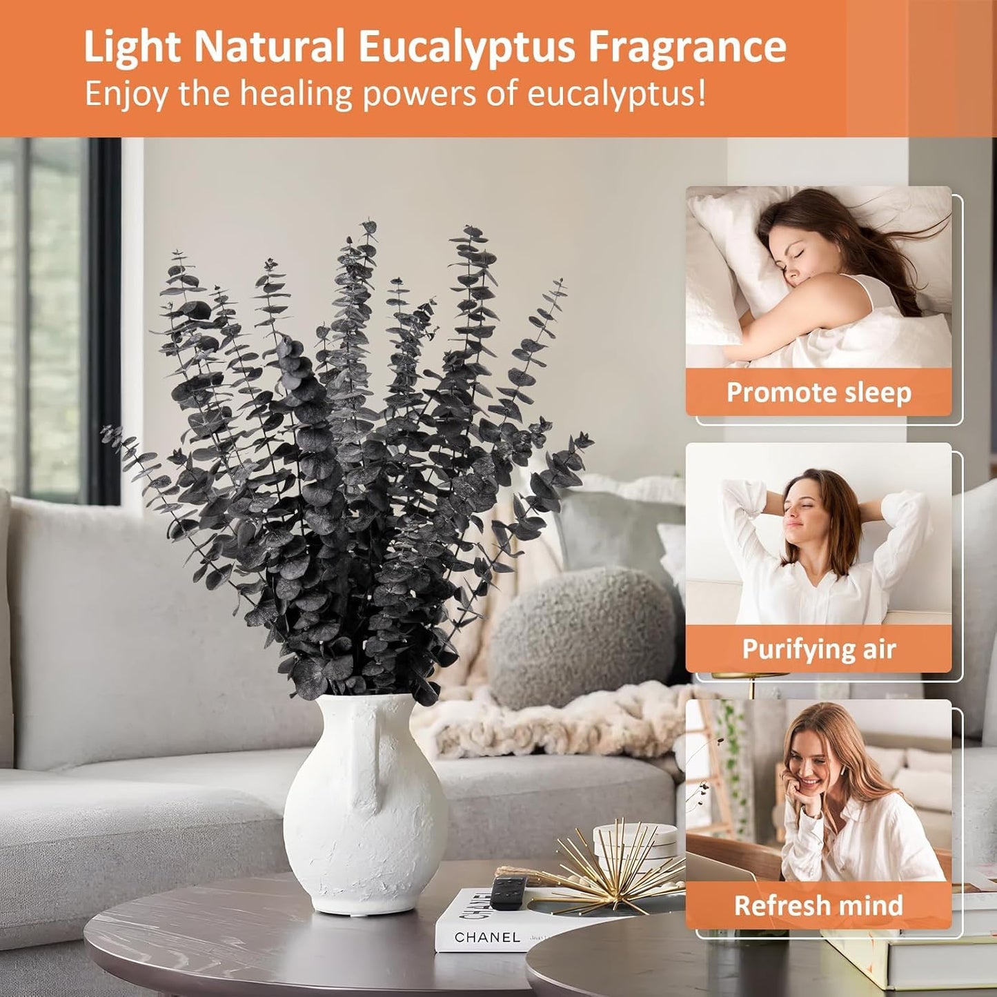 Black Eucalyptus Stems Decor,20PCS 17" Real Dried Preserved Eucalyptus Stems Plant for Home Vase Wedding Festival Floral Fall Halloween Arrangement Decorations