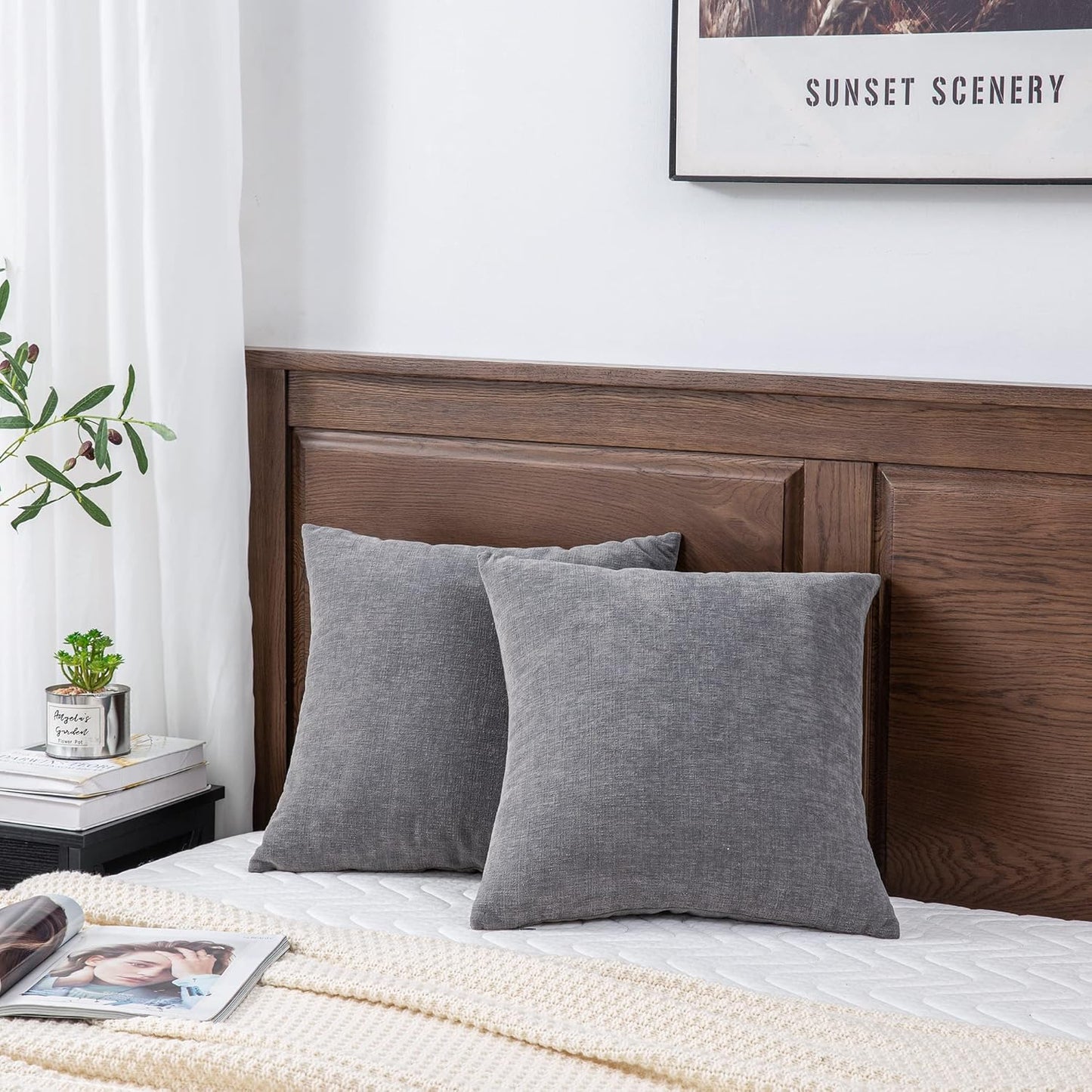 GAWAMAY Decorative Throw Pillow Covers 16x16 Inch Set of 2, Super Soft Chenille Square Pillows Farmhouse Fall Pillowcase for Living Room Bedroom Sofa Couch Cushion Cover Grey 40x40cm (No Insert)