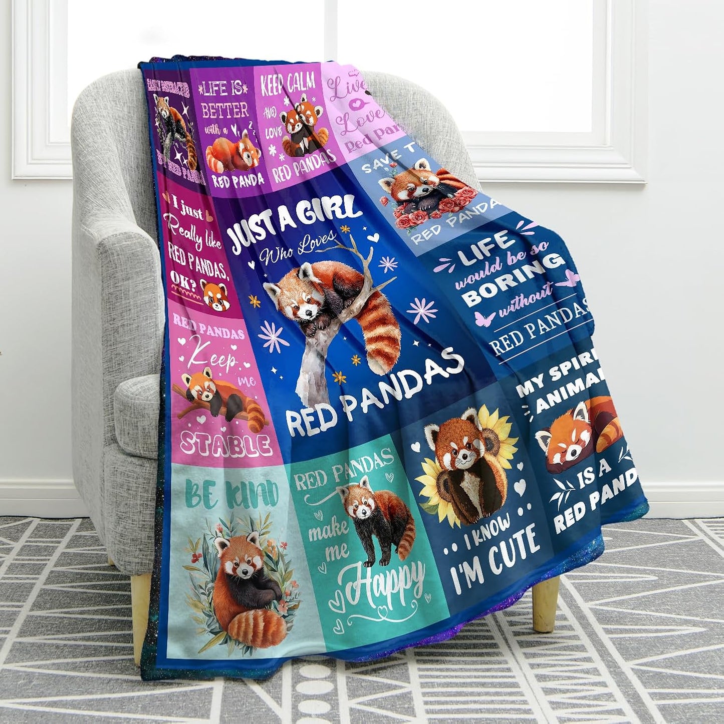 Jekeno Panda Blanket Cute Animals Gifts for Women Men Kids Girls Boys Mom Wife Friends Halloween Birthday Home Bedroom Living Room Decor Colorful Throw Blanket 60"x80"