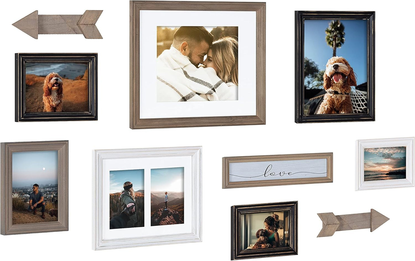 Kate and Laurel Bordeaux Expressions Wall Decor Collection, Set of 10, Industrial Farmhouse Finishes, Assorted Size Frames and Decorative Wall Accents