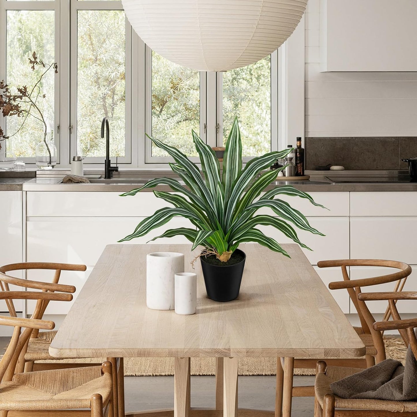 DILATATA Artificial Dracaena Plant in Black Pot 18.5 Inch Faux Potted Dracaena Silk Plant Fake Yucca Tree Tropical Plant for Home Office Living Room Indoor Outdoor Decor