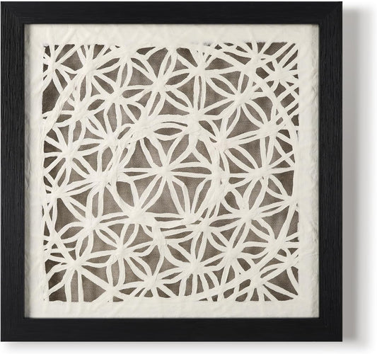 FOLKOR Black and White Wall Art Living Room Decor, 12" Abstract Framed Artwork, Handmade Rice Paper Shadow Box Wall Hanging Sculpture for Contemporary Home Office Bedroom Coffee Shop