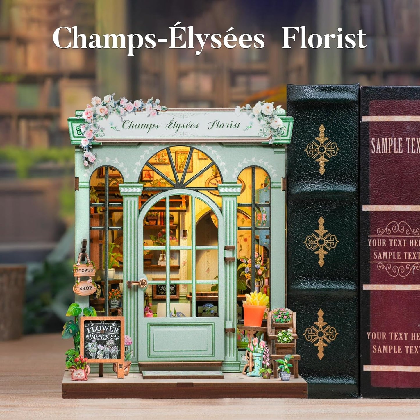 Fsolis Book Nook Kit, DIY Bookshelf Miniature Kit for Adults Tiny House 3D Puzzles Booknook Flower Shop Craft Gifts for Women Teenagers Book Lovers (Champs-Élysées Florist)