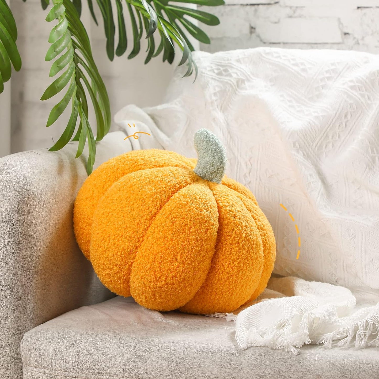 Kajaia 2 Pcs Simulated Pumpkin Pillow Plush 11 x 9.5 Inch 3D Cushion Fall Decorations Stuffed Throw Pillows Toy for Thanksgiving Christmas Halloween Bedroom Sofa Couch Supplies (White,Yellow)