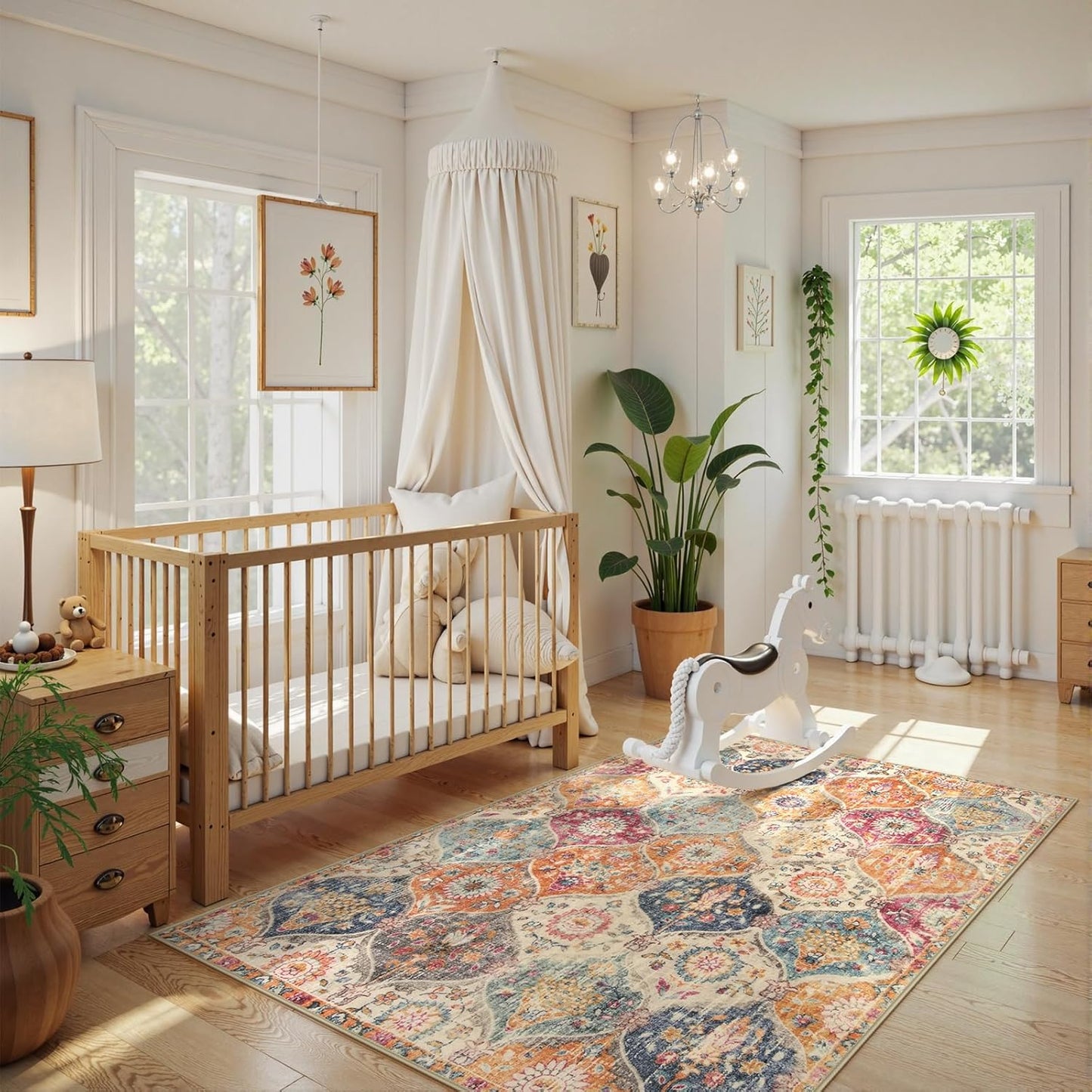 Lahome Moroccan Trellis Washable Small Area Rug, 3x5 Area Rug for Bedroom Living Room, Non-Slip Oriental Accent Throw Carpet for Kitchen Office Entryway Bathroom Office, Cream/Multi