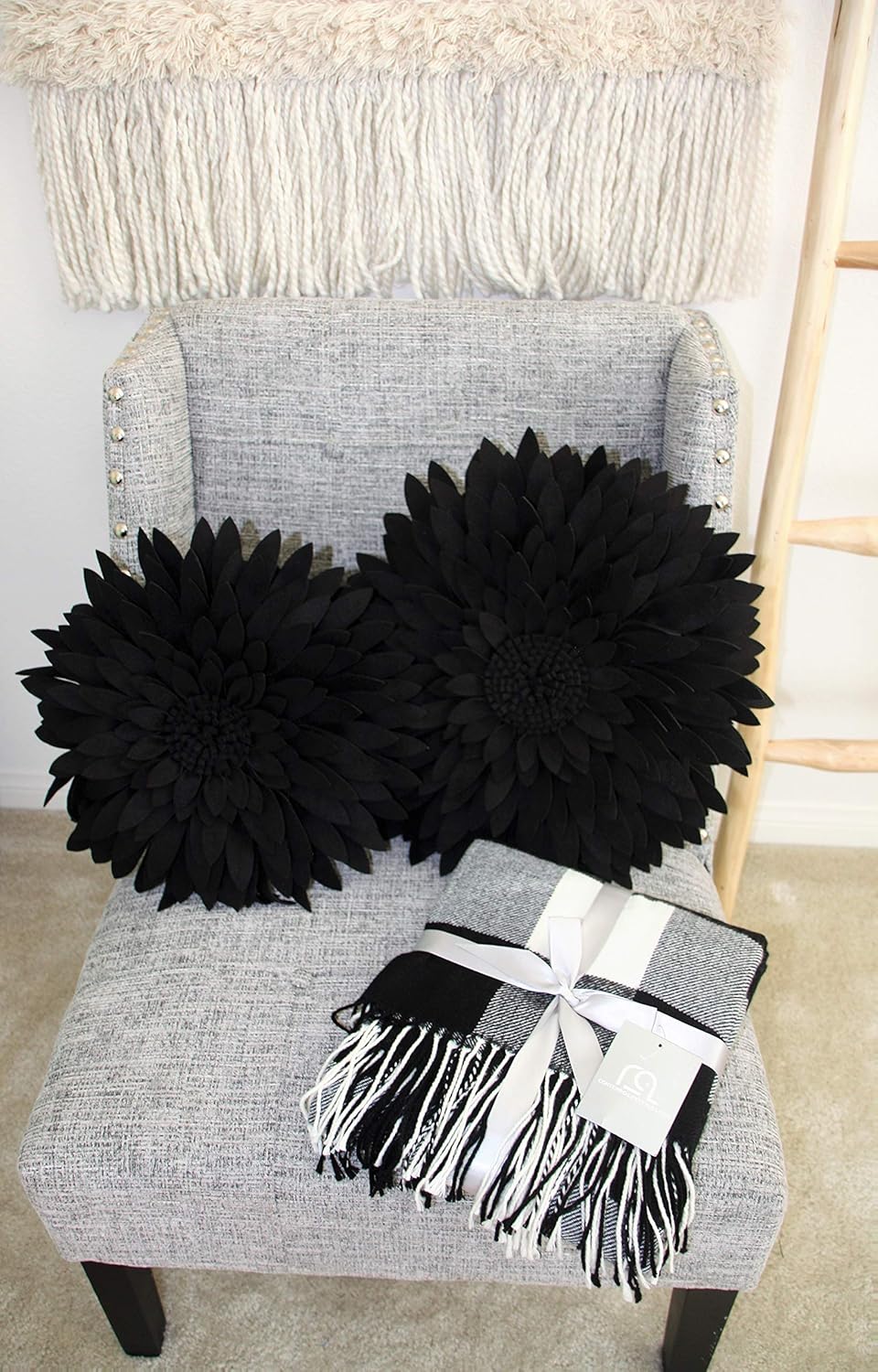 Contempo Lifestyles 3D Daisy Flower Decorative Pillow - Sunflower Throw Pillow for Couch & Bed - Shaped Decor (14.5" Flower, 13" With Insert, Black)