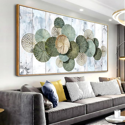 Wall Art Simple Wall Decor Green Canvas Painting Abstract Wall Art for Bedroom Living Room Dining Room Home Office Decor 24"x48" with Framed