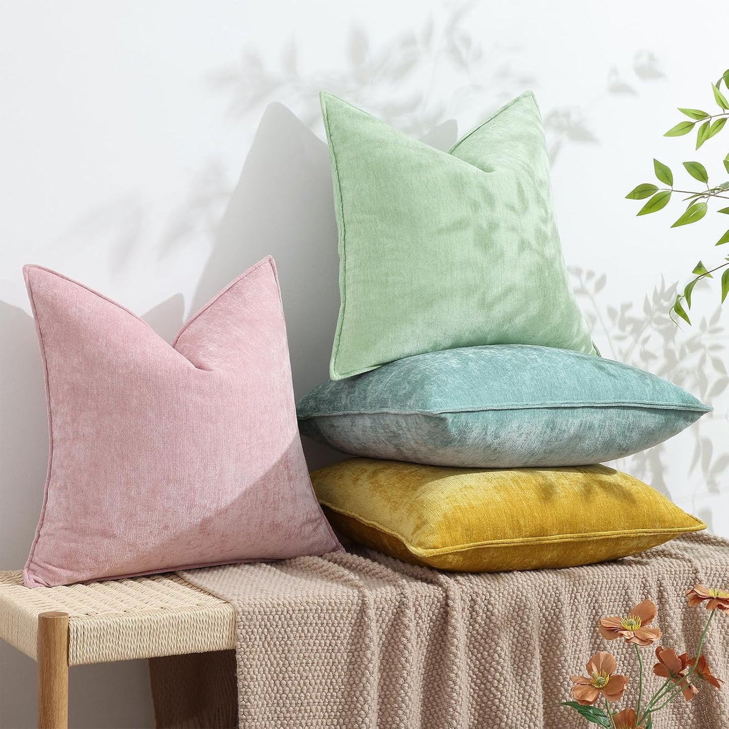 decorUhome Couch Throw Pillow Covers 12x20 Set of 2, Decorative Soft Euro Neutral Chenille Lumbar Pillow Covers with Elegant Design for Sofa Bed Living Room Home Decor, Blush Pink