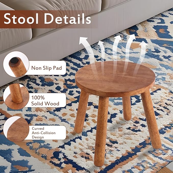 Round Solid Wooden Step Stool， Garden Stool，11.8''H,Plant Stool ，Wood Legs Detachable for Plant Stand, Kitchen, Bathroom，Bedroom，Livingroom (Walnut, 11.8inch)