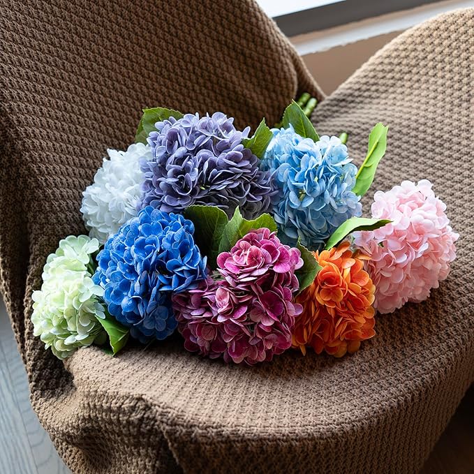 3Pcs 22 inch Lifelike Artificial Hydrangea, 3 Light Purple Large Real Touch Flowers Artificial Flowers Dry Flowers Outdoor Wedding Christmas Office Family Party Living Room Table Deco