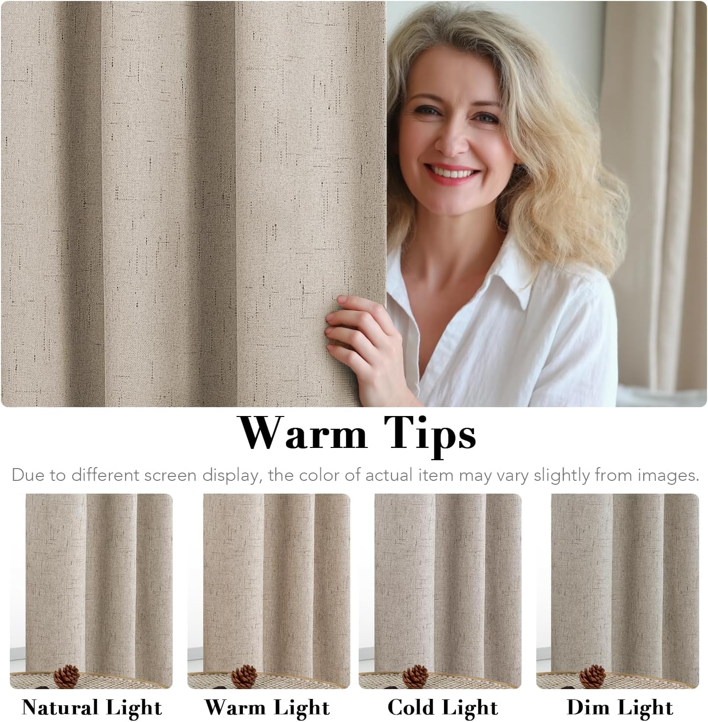 H.VERSAILTEX 100% Blackout Curtains for Bedroom Thermal Insulated Linen Textured Curtains Heat and Full Light Blocking Drapes Living Room Curtains 2 Panel Sets, Cobblestone, 52x72 Inch