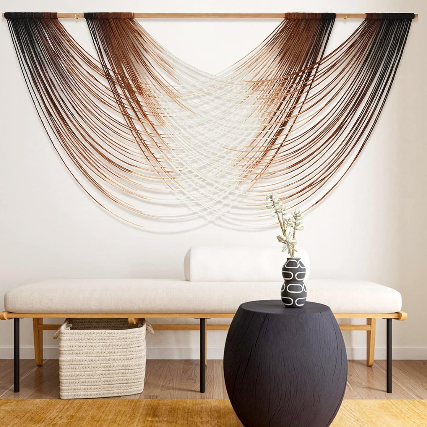 Flber Macrame Wall Hanging Dip Dye Brown Boho Wall Decor Yarn Tapestry Modern Living Room Bedroom Home Wall Decor 57" W x 35" L