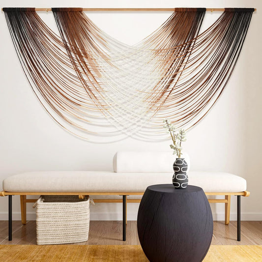 Flber Macrame Wall Hanging Dip Dye Brown Boho Wall Decor Yarn Tapestry Modern Living Room Bedroom Home Wall Decor 57" W x 35" L
