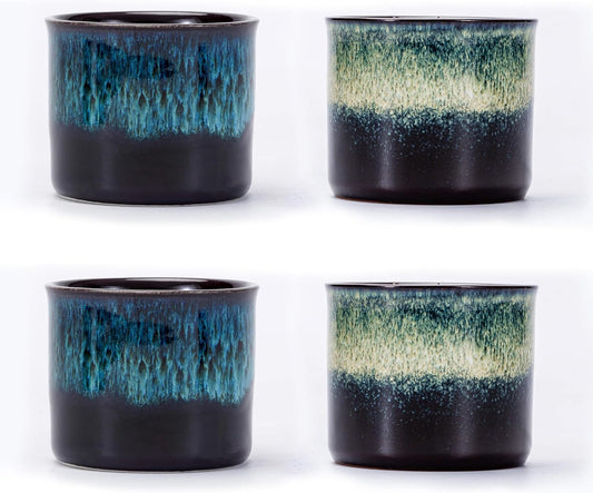 Espresso Cups Set of 2, Ceramic Espresso Cups, Expresso Shots Cups, 2.5oz Tea Cups, Demitasse Cups (4, magic outside/magic blue outside)