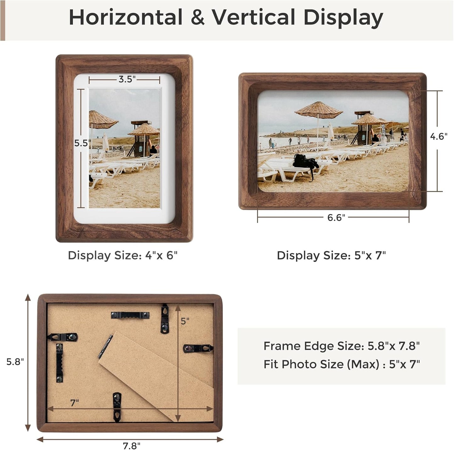 Heimlove 5x7 Picture Frames Natural Walnut,Original Wood Hand Make Crafted Photo Frame with Mat to 4x6 Graduation Picture Display,Family Picture,Wedding Picture Tabletop & Wall Decoration