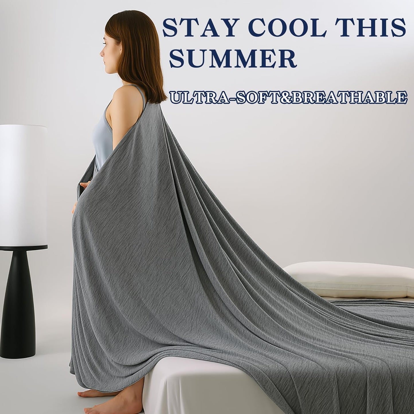 DOWNCOOL Cooling Blanket Queen Size, Grey Summer Blanket for Hot Sleeper and Night Sweats, Lightweight Soft Q-Max>0.4 Arc-Chill Cool Blanket