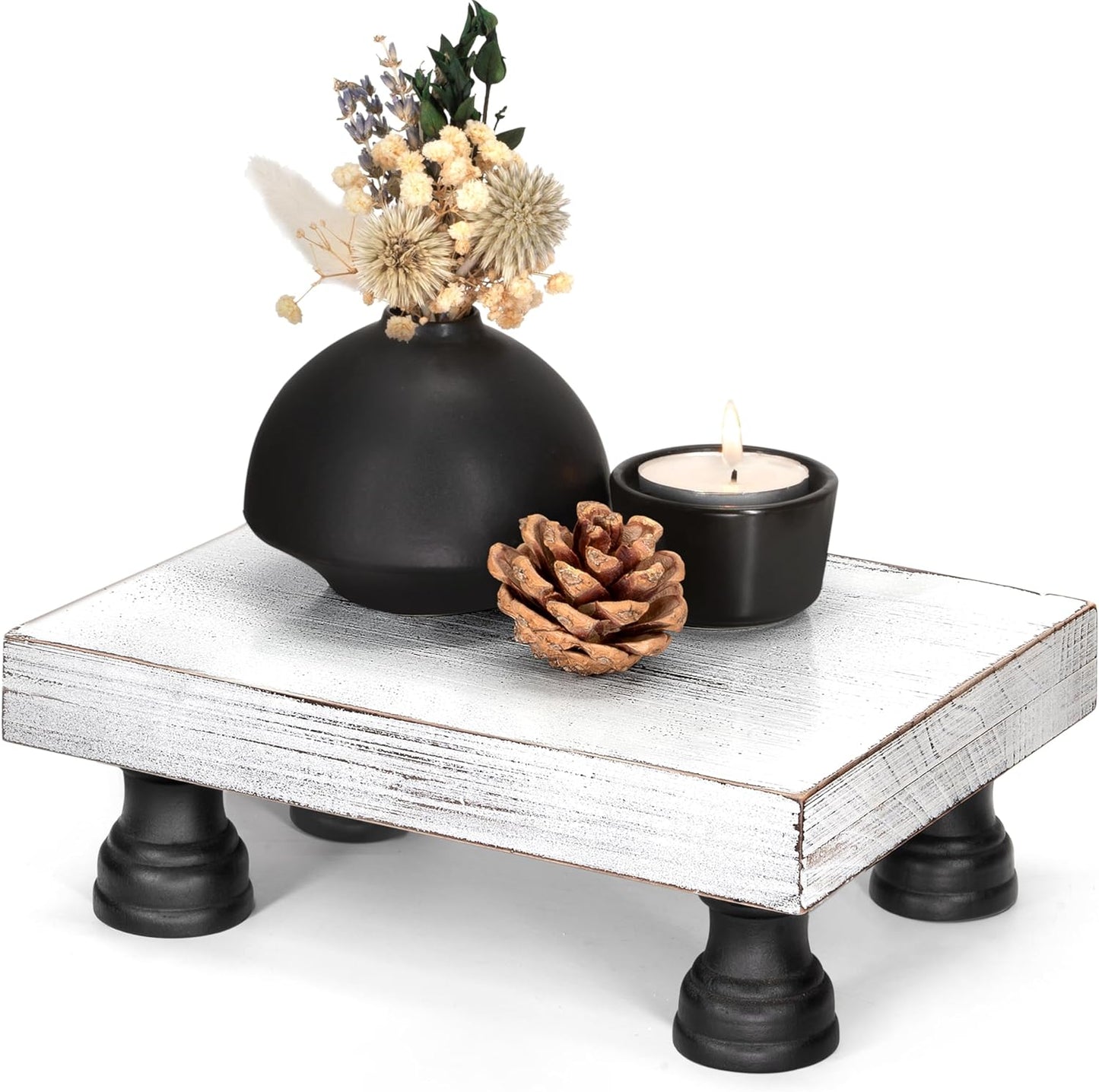EOSAHR Farmhouse Fir Wood Risers for Decor for Kitchen Sink & Small Vanity - Risers Display Stands for Coffee Table - Double as Sponge Holder & Plant Stand (Black & White, 8.5")