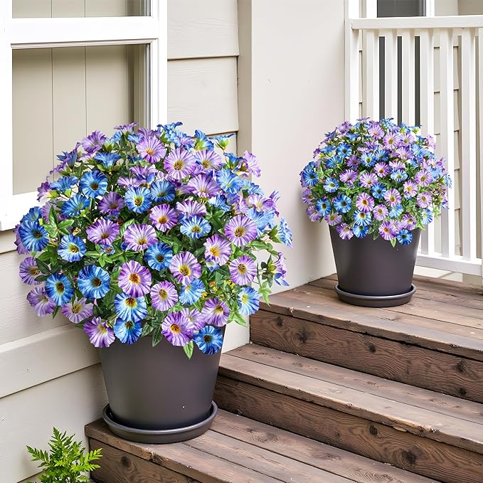UV Resistant Artificial Petunias 8PCS Fake Flowers Artificial Flowers for Outdoors Silk Flowers Fake Hanging Basket Plants Suitable for Outdoor Porch Decoration patio Decor,Blue purple,13.3In