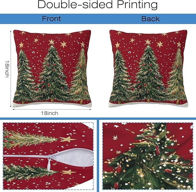 Throw Pillow Covers Christmas Tree Pillow Covers 18x18 Inch Set of 2 Christmas Throw Pillows Decorative Pillow Cases Cushion Covers for Bedroom Livingroom Sofa Farm House