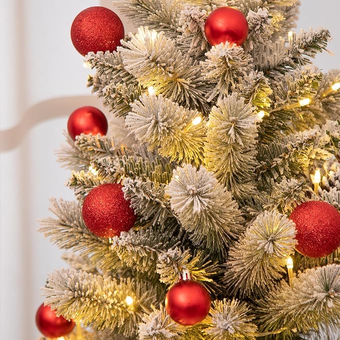 24'' Mini Artificial Christmas Tree with LED Lights Faux Pine Cones and Berrys Pre-Lit Snow Flocked Xmas White Trees Christmas Porch Decorations Small Fake Trees for Outdoor Home Yard - Set of 2