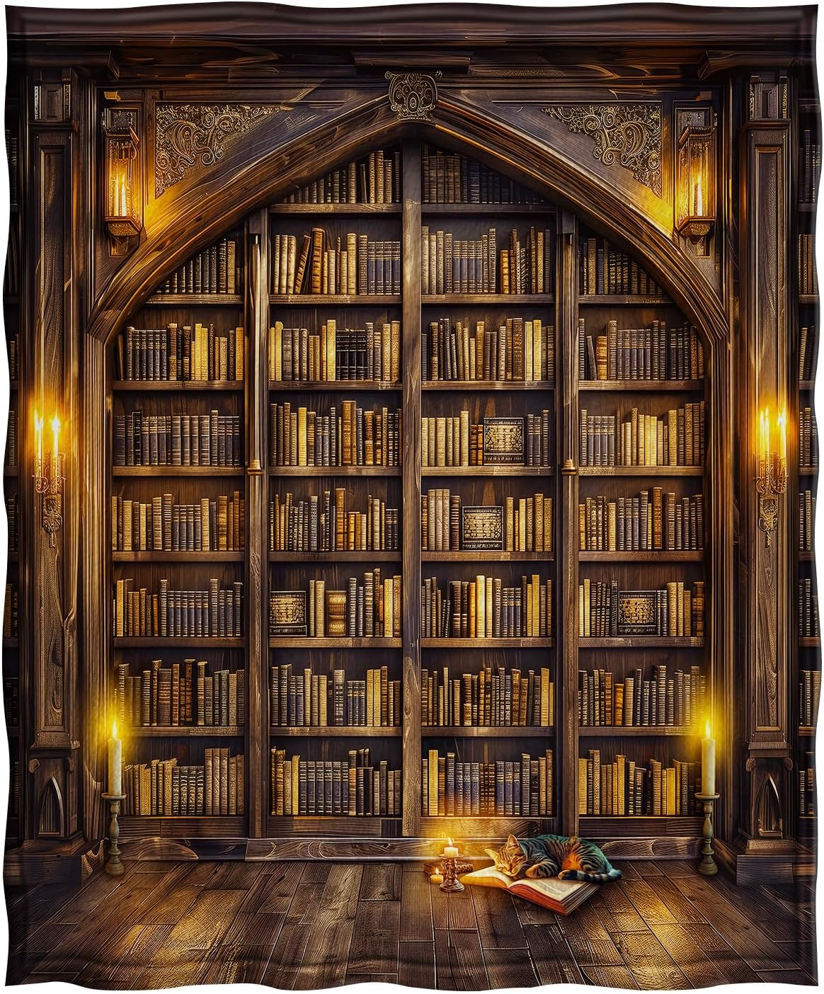 Jekeno Vintage Books Cat Bookshelf Blanket Gifts for Women Men Kids Girls Boys Husband Dad Halloween Birthday Christmas Library Bookcase Candle Decor Bedroom Study Classroom Living Room Throw 60"x80"