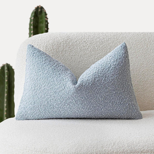 Foindtower Modern Textured Boucle Lumber Throw Pillow Covers Accent Solid Decorative Pillow Cases Cozy Couch Cushion Case for Sofa Bed Living Room Home Decor, 12 x 20 Inch, 1PC, Light Blue