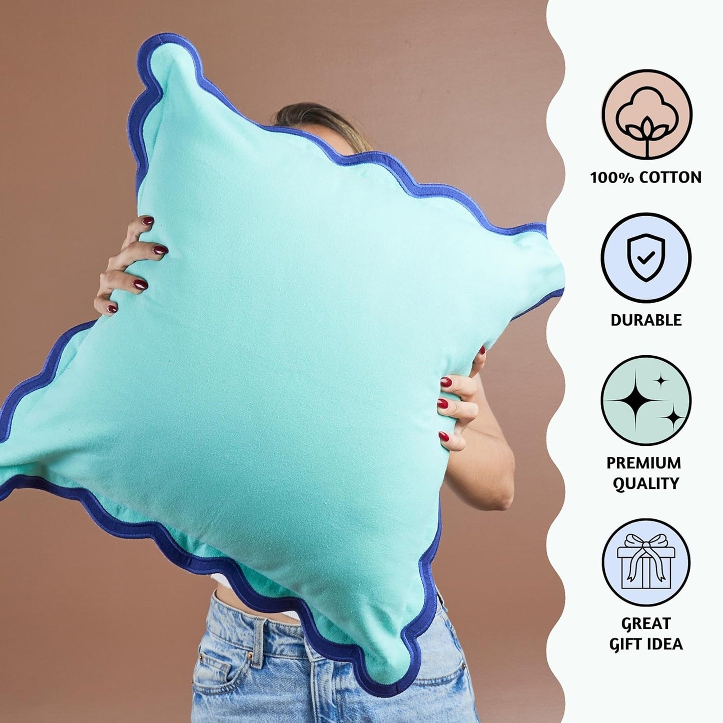 Folkulture Throw Pillow Covers 20x20, Set of 2 Cotton Scalloped Decorative Boho Couch Pillows, Gray