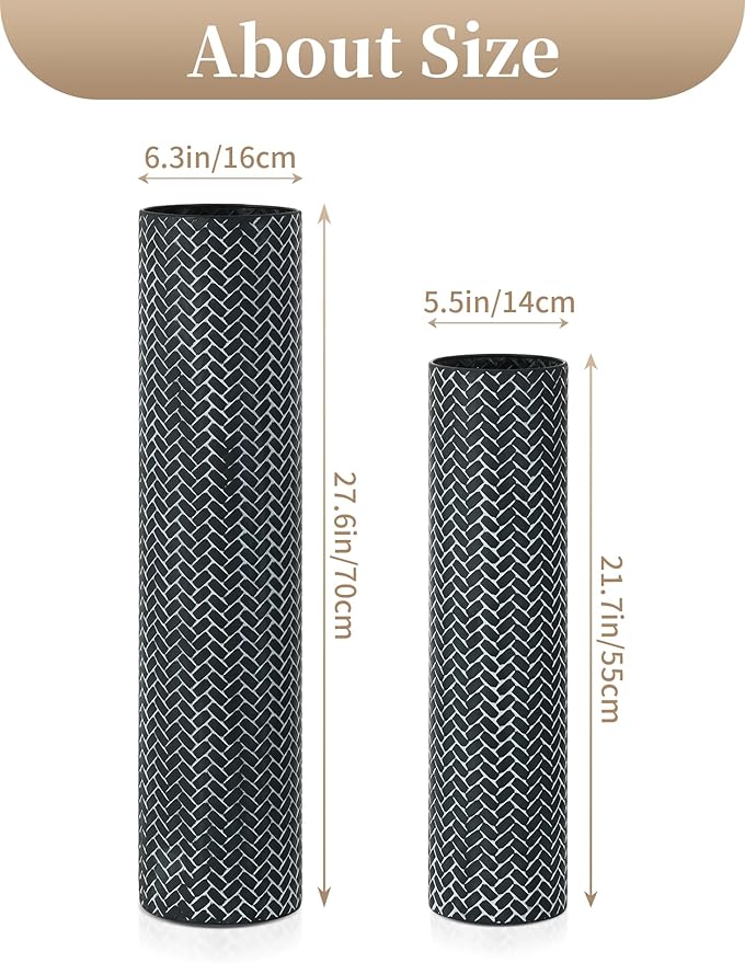 Sziqiqi Black Tall Floor Vase: 27.6/21.7in Metal Modern Cylinder Floor Vases - Woven Texture Extra Large Decorative Vase Set of 2 Home Decor for Living Room Bedroom Home Corner Indoor Office