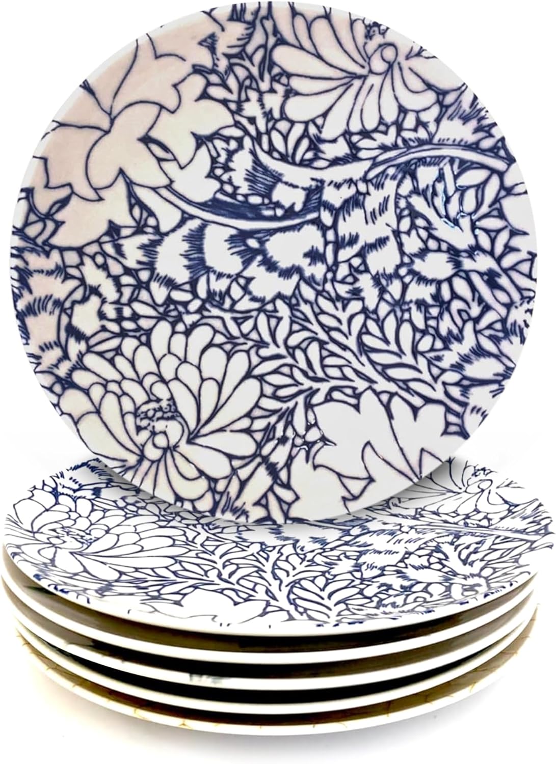 Gusto Buono Porcelain Dinner Plates - Set of 6-10.24" | Pearl Effect with Blue Floral Design | Dishwasher & Microwave Safe | Ideal for Indoor & Outdoor Dining |Ideal for Home Use, Parties & Gifts