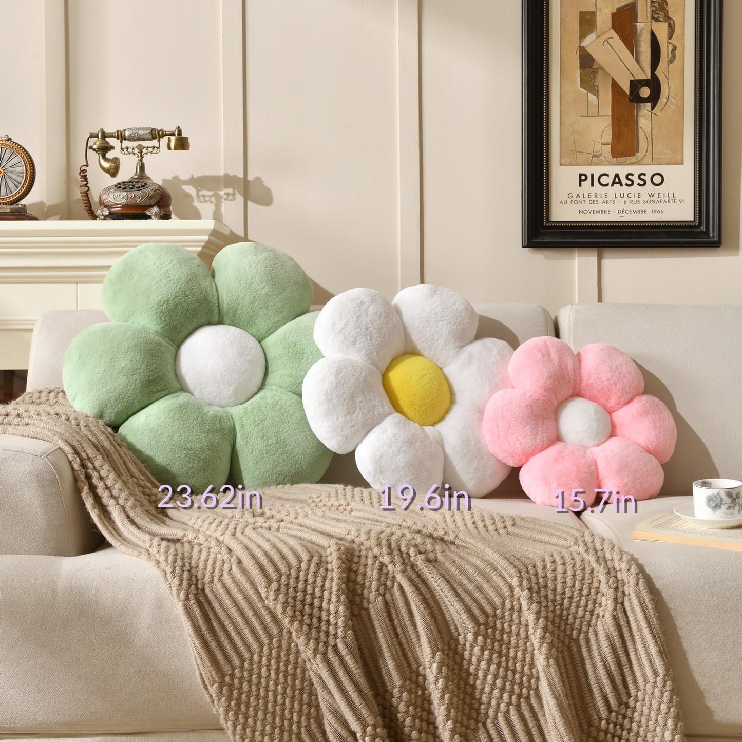 Daisy Shaped Decorative Pillow - 19.6In Cute Flower Cushion for Sofa, Couch, Bed & Tent