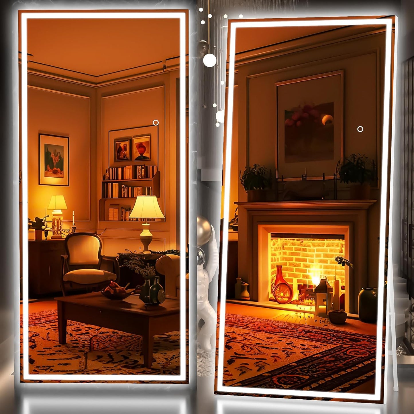 Hasipu Full Length Mirror with Lights, 81" x 34" LED Lighted Floor Standing Mirror, Full Body Dressing Hanging Mounted Mirrors, Dimmable, Tempered Glass, Safe to Use, Square White