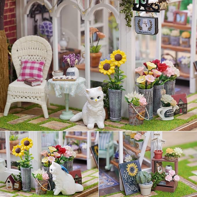 TuKIIE DIY Miniature Dollhouse Kit with Furniture, 1:24 Scale Creative Room Wooden Doll House Plus Dust Proof & Music Movement for Kids Teens Adults(Sunshine Greenhouse)