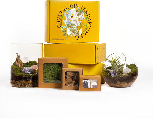 DIY Crystal Terrarium Kit– All-In-One Starter Kit with Perserved Moss, Pumice, Crystals, Coconut Coir, Gardening Tools & Decor | Healing Gift for relaxing | Plants & Crystal Lovers | Home & Desk Decor