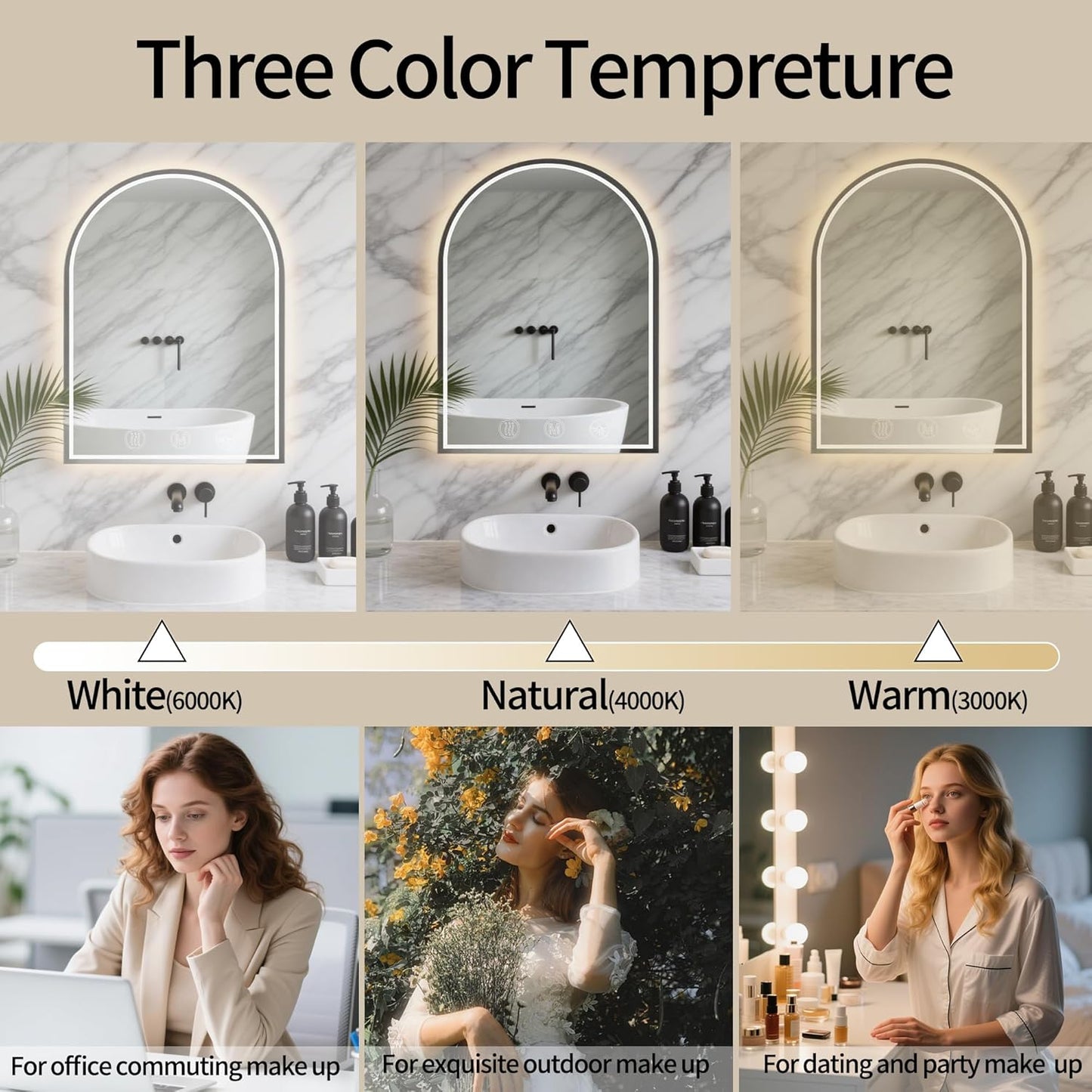 LED Mirror 30x40 inch,led Vanity Mirror,Vanity Mirrors with Lights,Bathroom led Mirrors,Anti-Fog,UL Listed