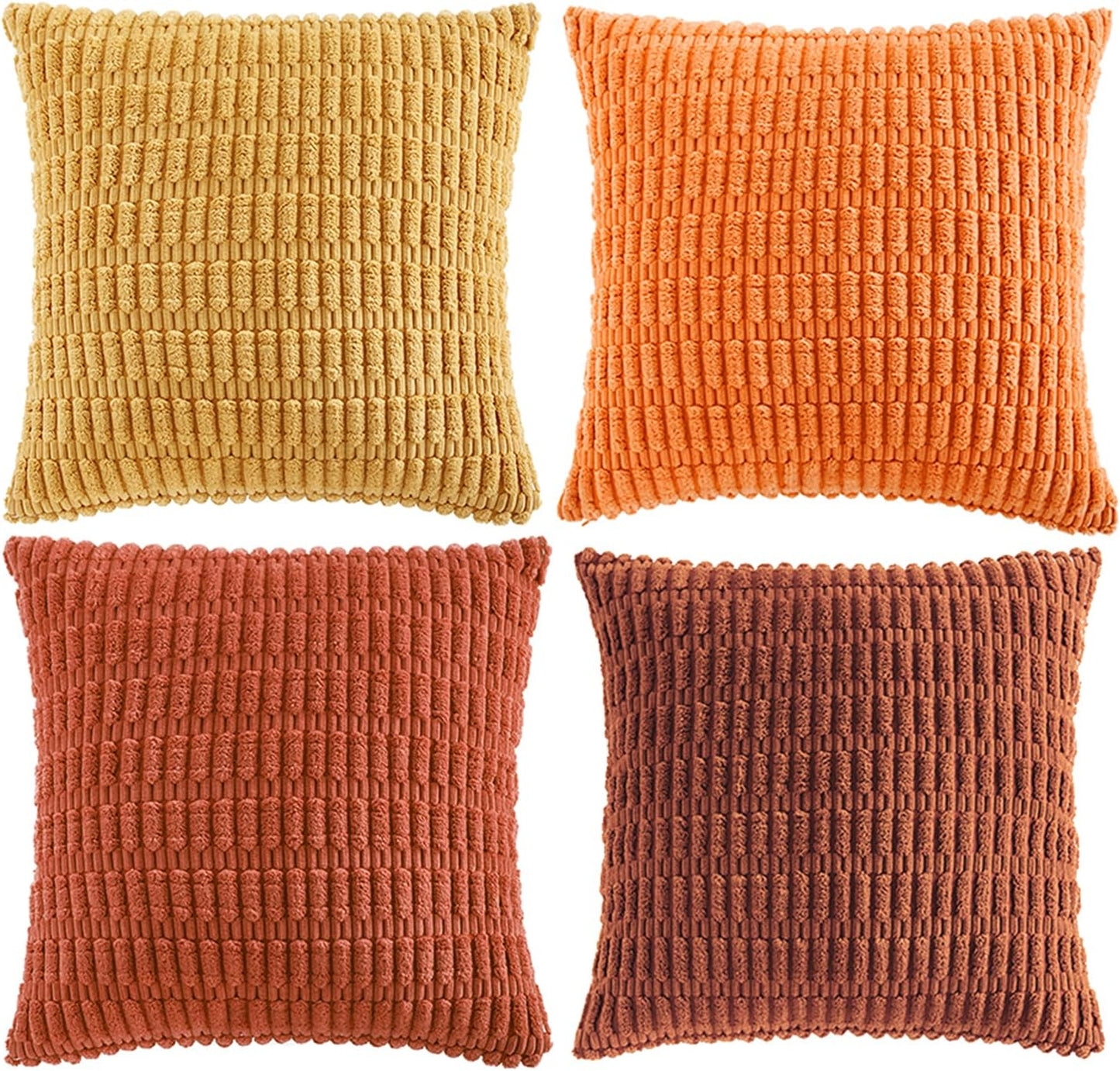 Fancy Homi Set of 4 Burnt Orange Fall Boho Decorative Throw Pillow Covers 26x26 Inch for Couch Bed Sofa, Aesthetic Modern Bohemian Room Decor, Fuzzy Fluffy Cozy Corduroy Textured Cushion Case 66x66cm