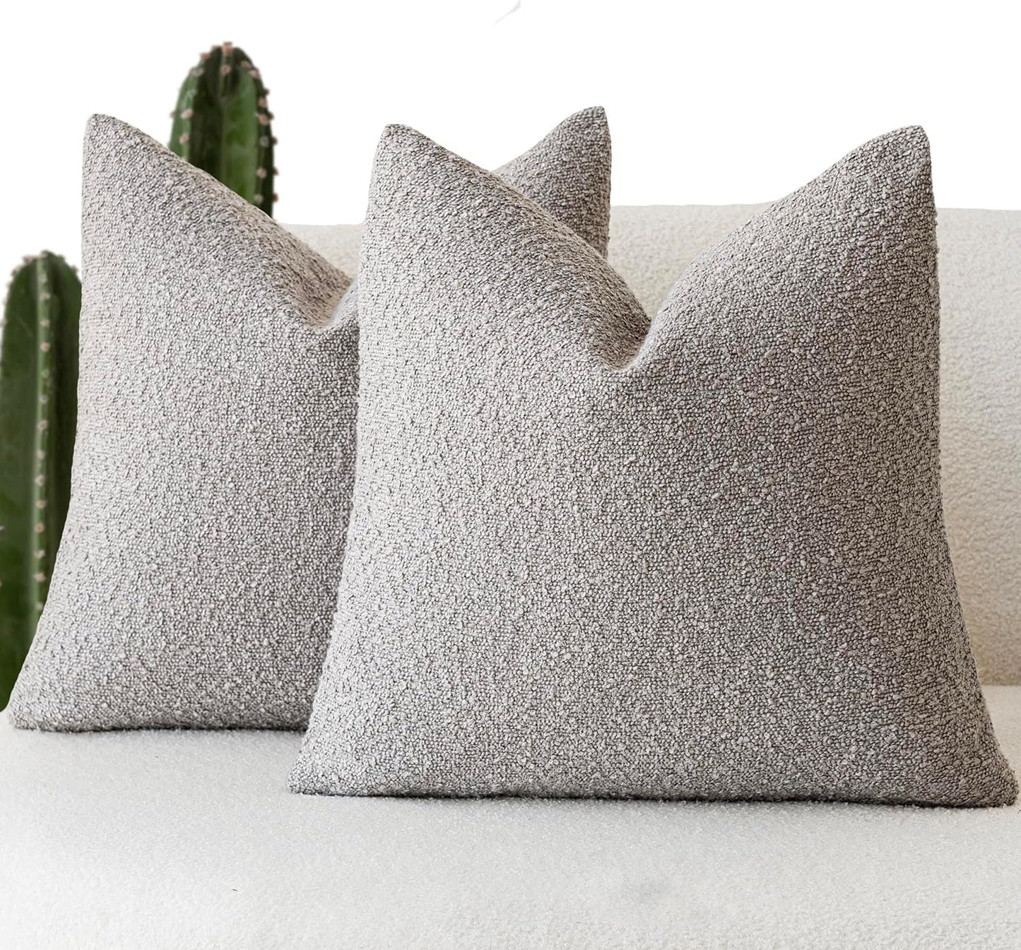 Foindtower Pack of 2, Decorative Textured Boucle Throw Pillow Covers Accent Solid Pillow Cases Cozy Soft Couch Cushion Case for Chair Sofa Bedroom Living Room Home Decor 22 x 22 Inch Neutral Grey