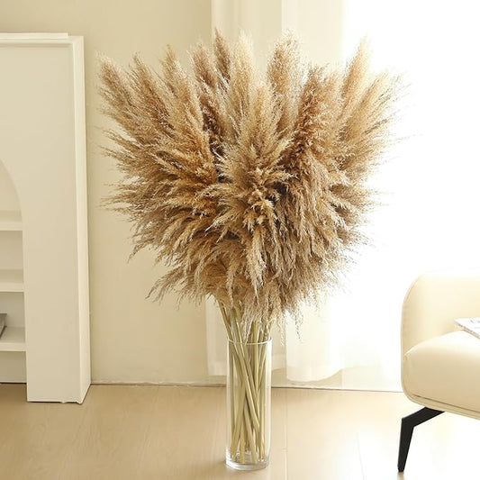 12 Stems 46 inch Tall Pampas Grass Decor - Large Fluffy Dried Pompas Grass for Floor Vase - Rustic Wedding, Baby Shower, Party, Farmhouse, Boho Home Decor…