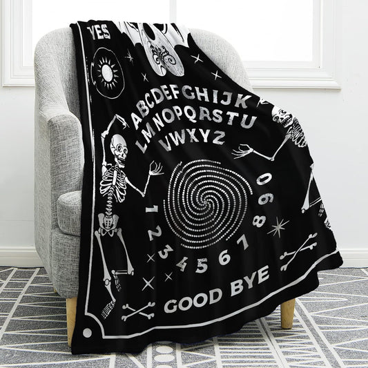 Jekeno Ouija Board Blanket Gifts for Women Men Kids Girls Mom Dad Halloween Mother's Day Father's Day Presents Home Bedroom Sun Moon Skeleton Skull Bat Decor Soft Cozy Throw Blankets Black 50"x60"