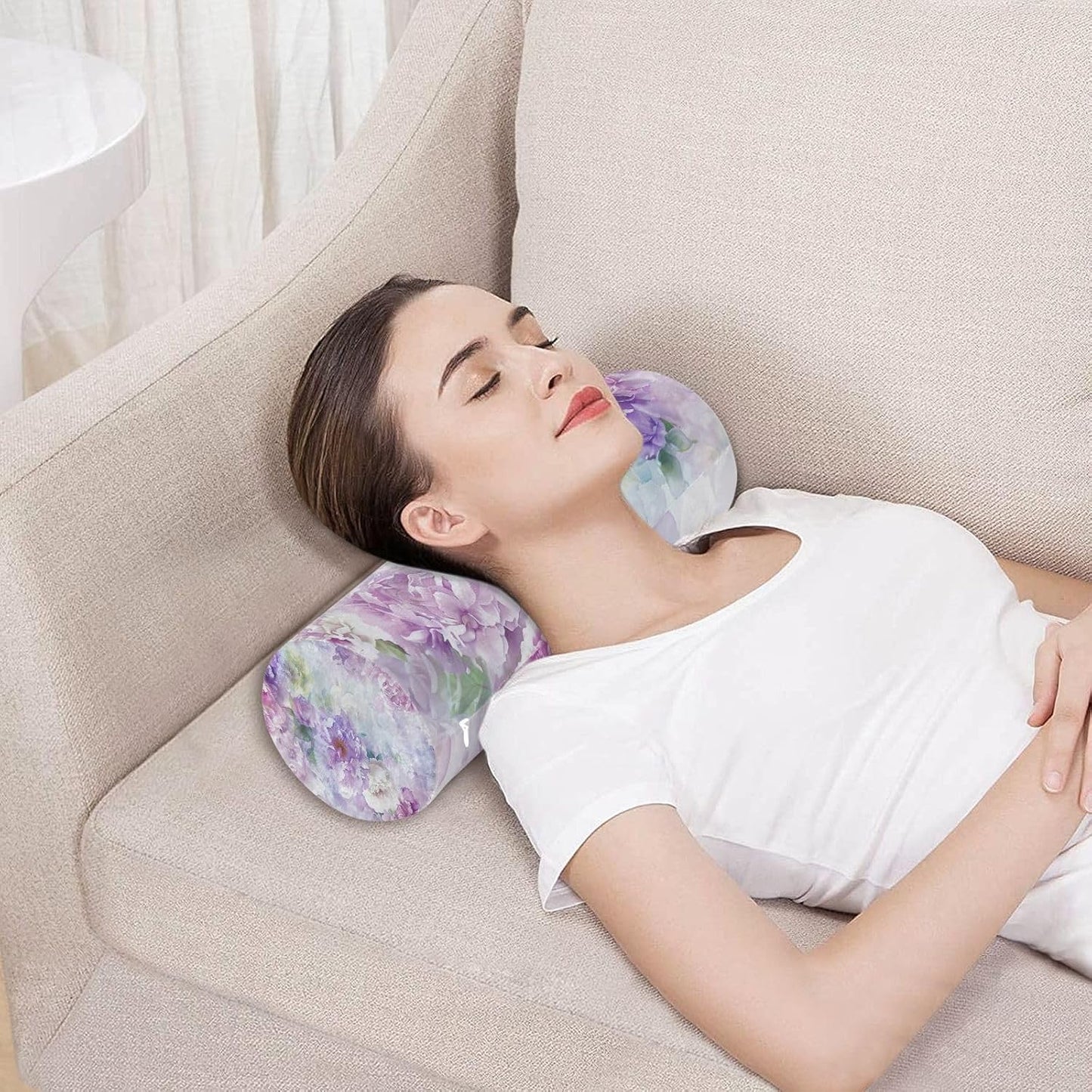 Fantasy Flowers Bolster Pillow, Round Pillow for Bed with Removable Washable Cover, Cylinder Pillows for Head, Neck, Back and Legs Cervical Neck Pillow Sleeping 5.5 x 17 Inch