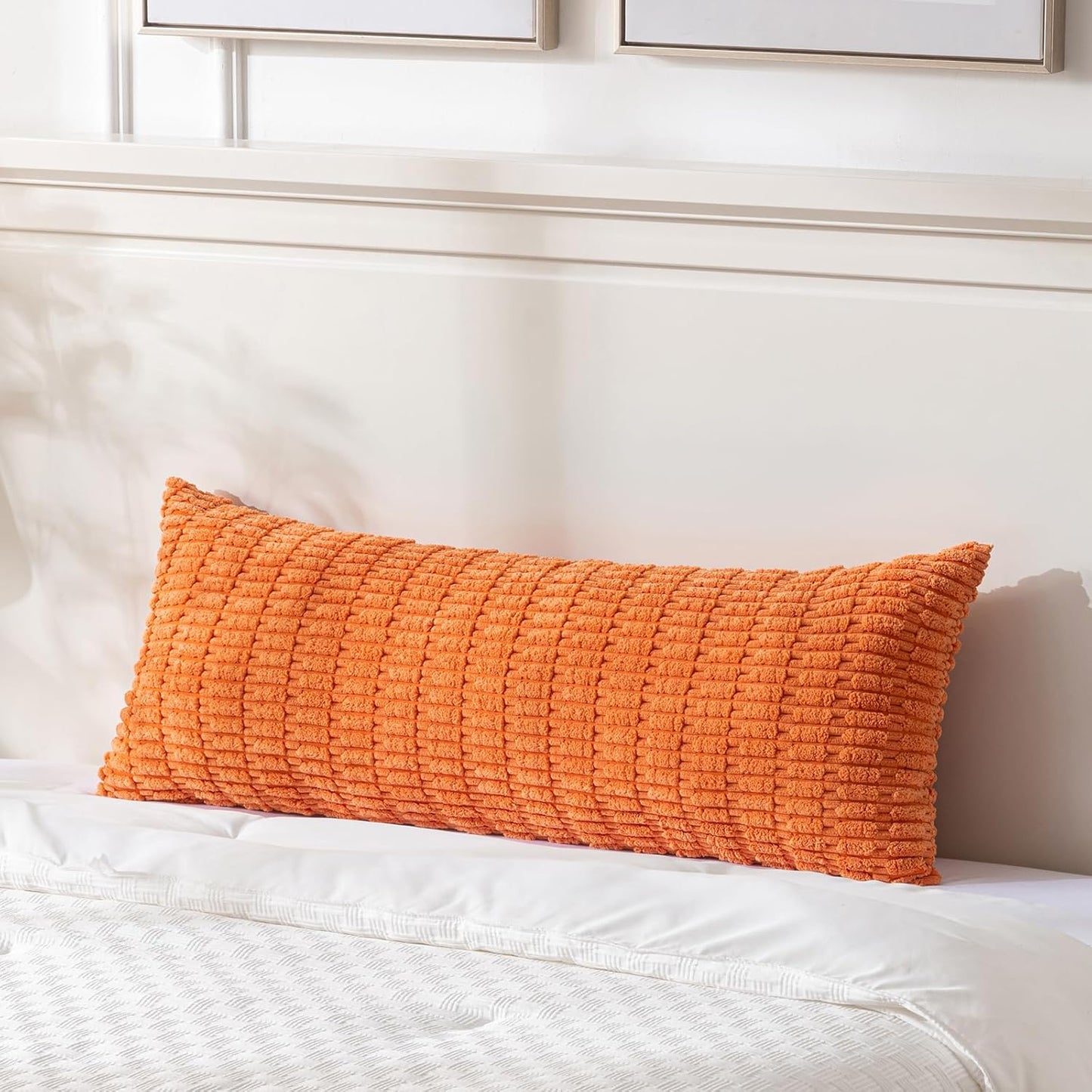 Fancy Homi Fall Orange Long Body Lumbar Decorative Throw Pillow Cover 14x36 Inch for Bed Couch Bedroom, Soft Corduroy Rectangle Solid Pillow Case 35x91 cm, Rustic Farmhouse Boho Room Decor